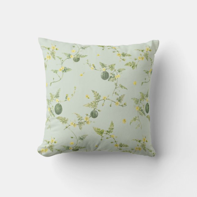 Coussin Sauge Douce Mini Pastèque Aquarelle Botanique (Recto)