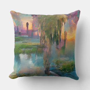 Coussin Saule et glycine près de l'étang au coucher du sol