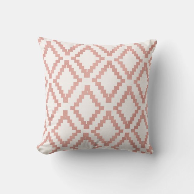 Coussin Saumon Rose Rose Or Ethnic Blush Blanc (Recto)