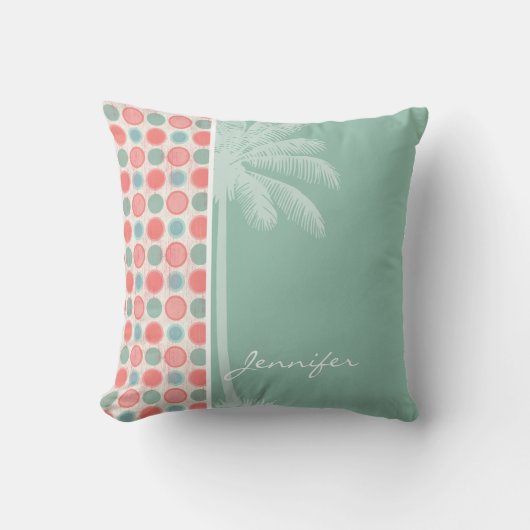 Coussin Saumon tropical, rose de corail, et Seafoam (Recto)