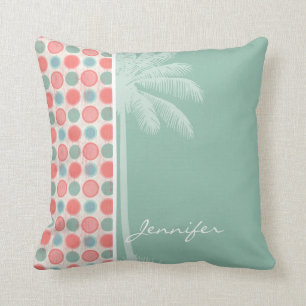 Coussin Saumon tropical, rose de corail, et Seafoam