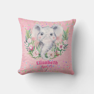 Coussin Saupoudrer Elephant Boho Floral Girls NOMMÉ Cadeau
