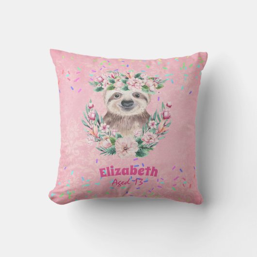 Coussin Saupoudrer SLOTH Boho Girls Pink Flowers Cadeaux m (Recto)