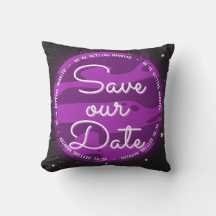 Coussin Sauvegarder notre date sur le thème de l'espace de