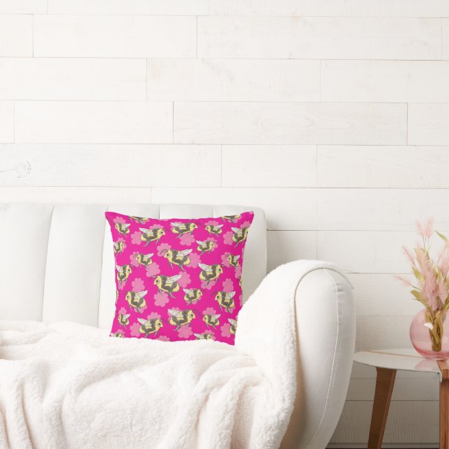 Coussin Sauvez les abeilles fleurs roses (Canapé)
