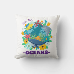 Coussin Sauvez nos océans Fleur Baleine Conception Colorée