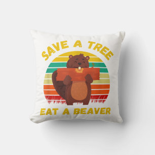Coussin Sauvez un arbre Mangez un castor amusant Pun casto