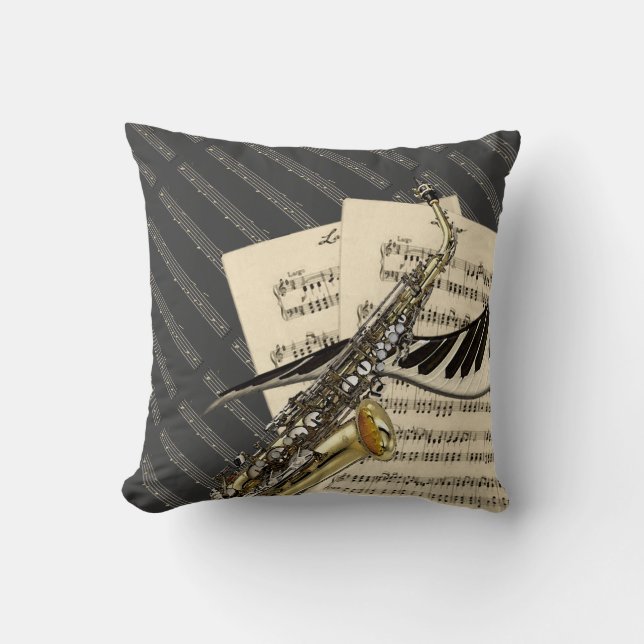 Coussin Saxophone et musique de piano (Recto)