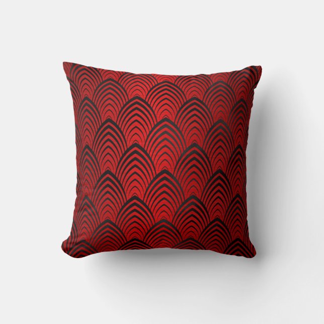 Coussin Scales géométriques Art Déco Rouge Noir Métallo (Recto)