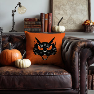 Coussin Scandale Black Cat Face Halloween orange et noir
