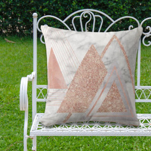 Coussin scandinave chic rose or géométrique marbre blanc