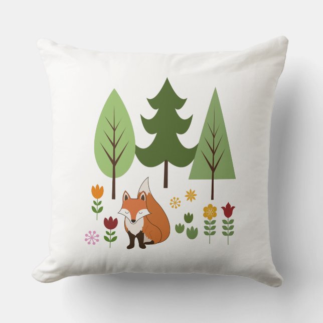 Coussin Scandinavian Style Fox Flowers Trees Illustration (Recto)