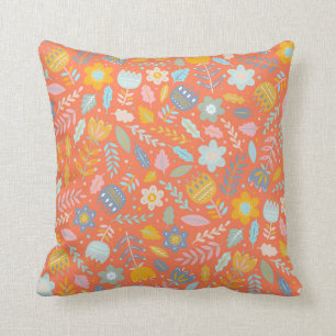 Coussin Scandinavie de la flore folklorique en orange