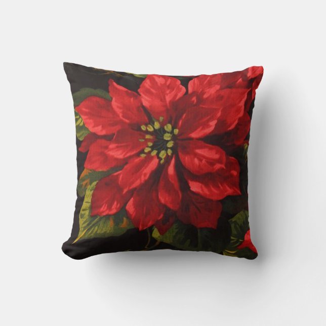Coussin Scarlet Poinsettia Élégant Noël (Recto)