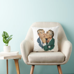 Coussin Scène de baiser surprise d'humour vintage