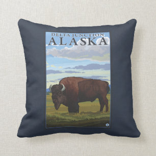Coussin Scène de bison - jonction de delta, Alaska