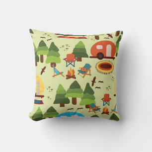 Coussin Scène de camping, motif vintage sans soudure