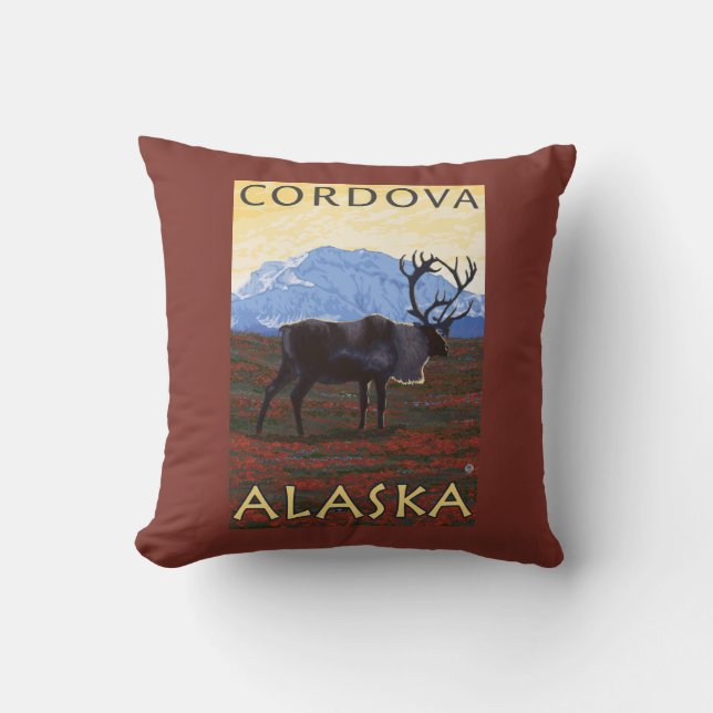 Coussin Scène de caribou - Cordova, Alaska (Recto)