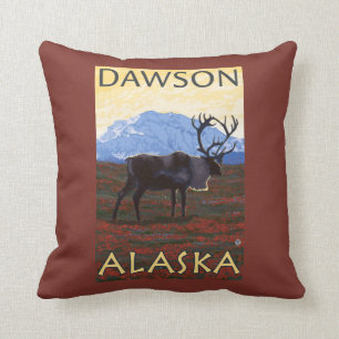 Coussin Scène de caribou - Dawson, Alaska