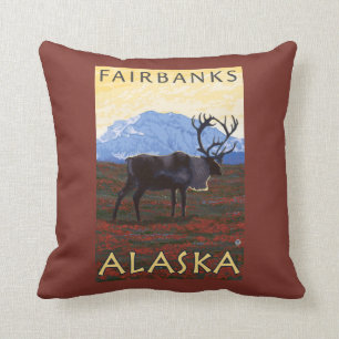 Coussin Scène de caribou - Fairbanks, Alaska