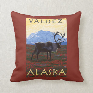 Coussin Scène de caribou - Valdez, Alaska