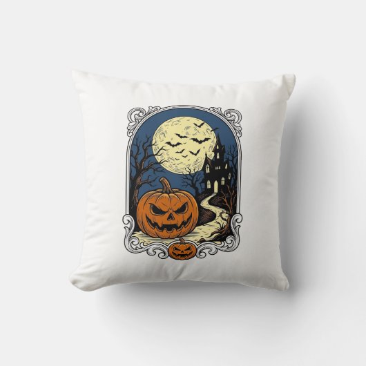 Coussin Scène de citrouille hantée Art vectoriel Halloween (Recto)