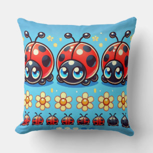 Coussin 🐞 Scène de coccinelle Kawaii pour une décoration