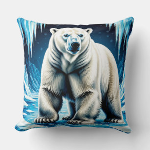 Coussin Scène de faune de la grotte de glace arctique de l