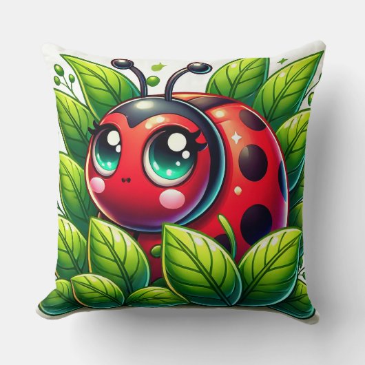 Coussin 🐞 Scène de jardin avec coccinelle feuillue pour d (Recto)