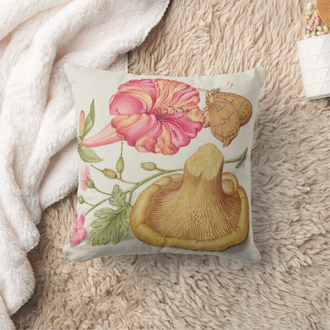 Coussin Scène de jardin avec fleurs, papillon et champigno (Couverture)