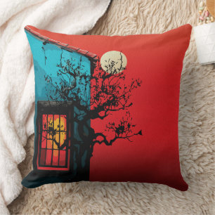 Coussin Scène de la fenêtre au crépuscule mystique