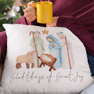 Coussin Scène de la Nativité Script Glad Tidings of Great 