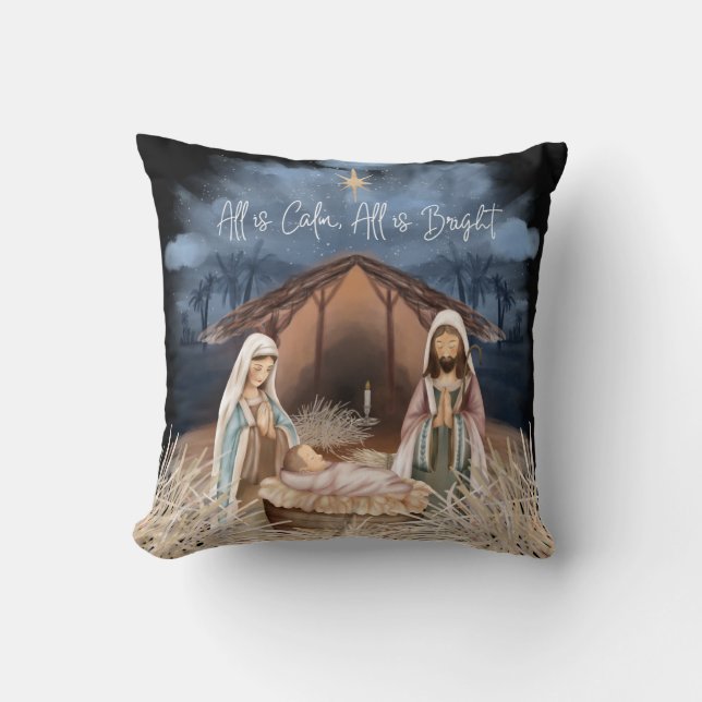 Coussin Scène de la Nativité Tout est calme, Tout est des  (Recto)
