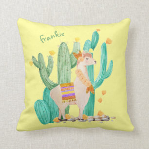 Coussin Scène de lama mignon et de cactus - Personnalisé j