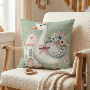 Coussin Scène de maison florale aux oies de cottage