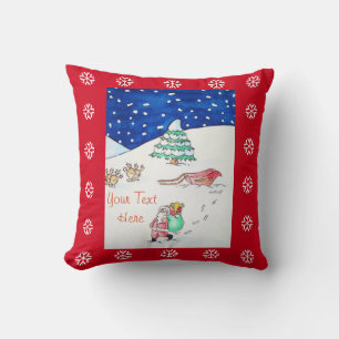 Coussin scène de neige avec père Noël et traîneau pour noë