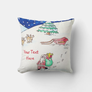 Coussin scène de neige avec père Noël et traîneau pour noë