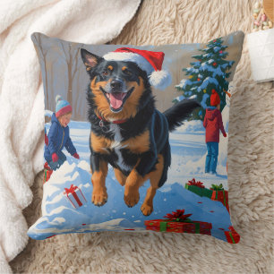 Coussin Scène de neige festive de Noël avec Malinois Belge