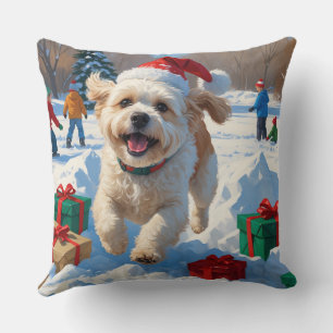 Coussin Scène de neige festive de Noël Bichon Frise