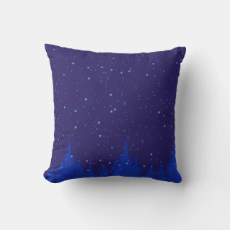 Coussin Scène de Noël bleu monochromatique avec neige
