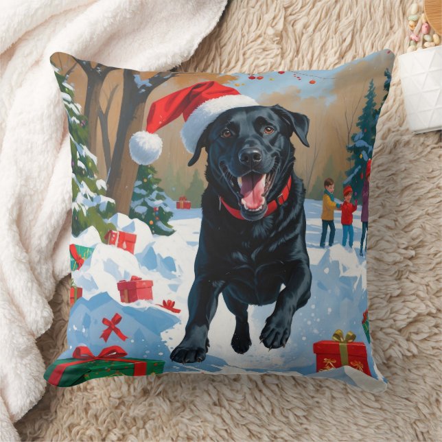 Coussin Scène de Noël du Labrador noir (Couverture)