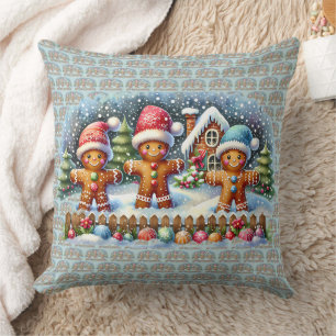 Coussin Scène de Noël enneigée avec une famille en pain d'