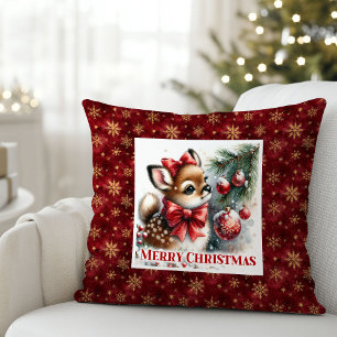 Coussin Scène de Noël hivernale festive forêt enneigée ser