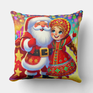 Coussin Scène de Noël joyeuse mettant en vedette le Père N