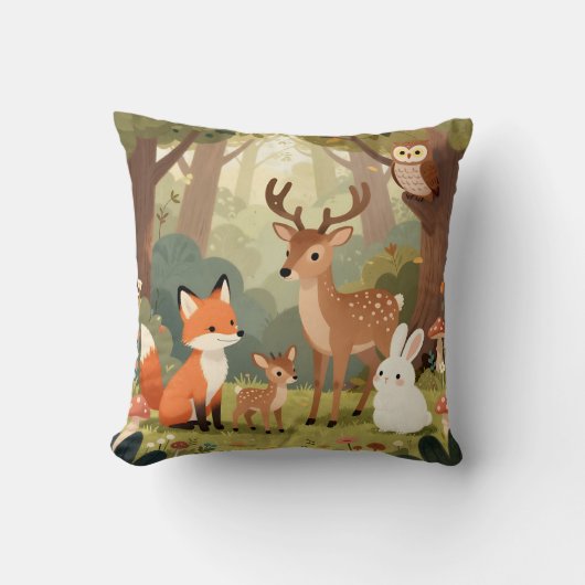 Coussin Scène de nurserie Animaux Mignons de la Forêt (Recto)