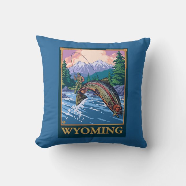 Coussin Scène de pêche de mouche - Wyoming (Recto)
