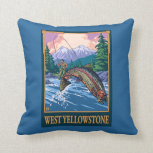 Coussin Scène de pêche de mouche - Yellowstone occidental