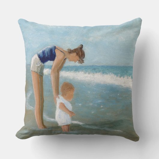 Coussin Scène de plage avec la mère et le bébé (Recto)
