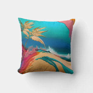 Coussin Scène de plage tropicale abstraite vibrante