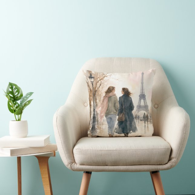 Coussin Scène de rue romantique de Paris en impression (Chaise)